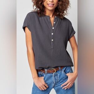 Faherty Charcoal Short Sleeve Henley Top